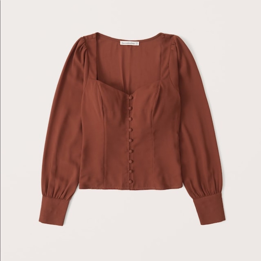 RedLong-Sleeve Button-Through V-Neck Top